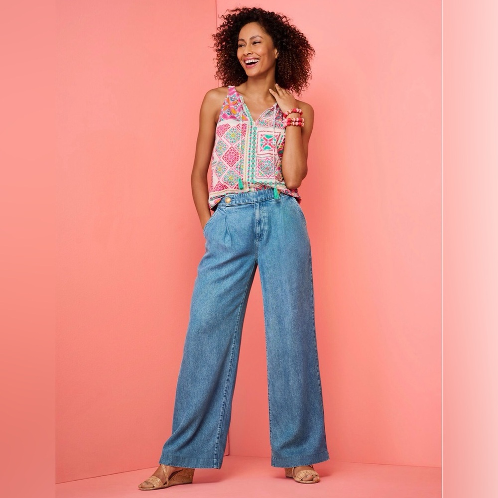 Talbots Wide Leg Trouser Jean, High Waisted, Naomi Wash, Size 10, NWT